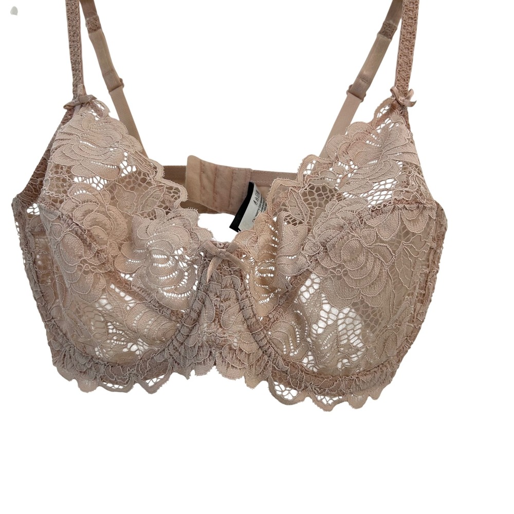 Adore Me Beige Floral Lace Unlined Underwire Bra 36DDD Tan Sheer Mesh
